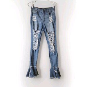 Aphrodite Jeans 9 Distressed Stretch Raw Bell Hem